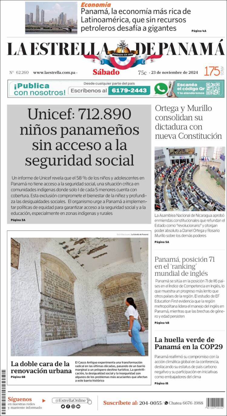 Portada de La Estrella de Panamá (Panam&aacute;)