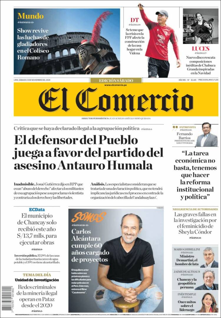Portada de El Comercio (Per&uacute;)