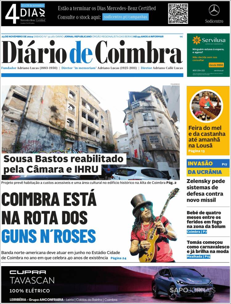Portada de Diário de Coimbra (Portugal)