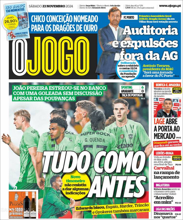Portada de O Jogo (Portugal)