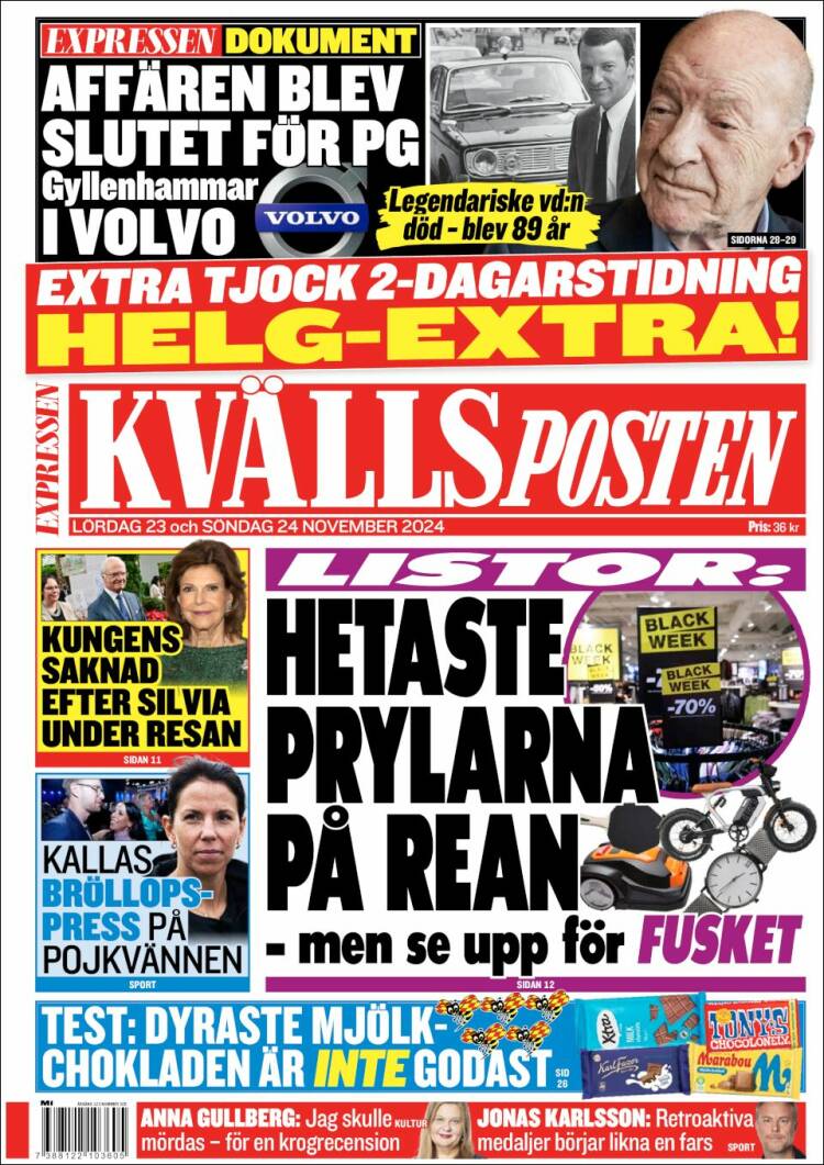 Portada de Kvällsposten (Suecia)