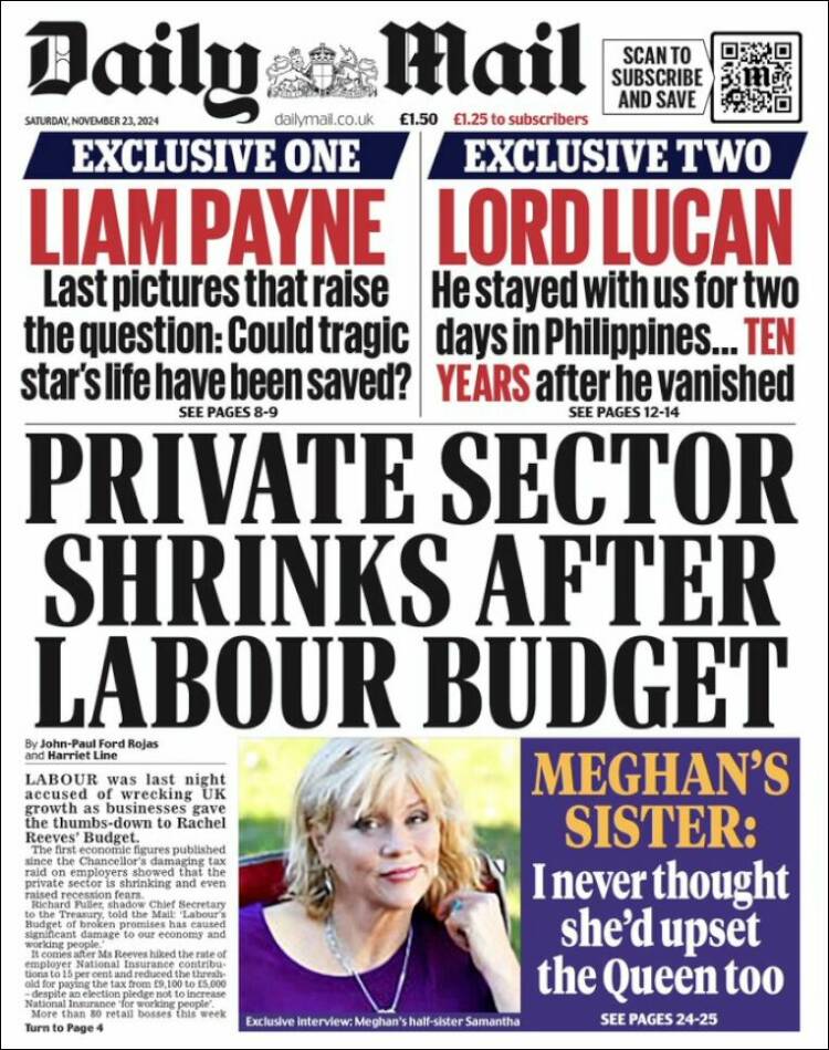 Portada de Daily Mail (Reino Unido)