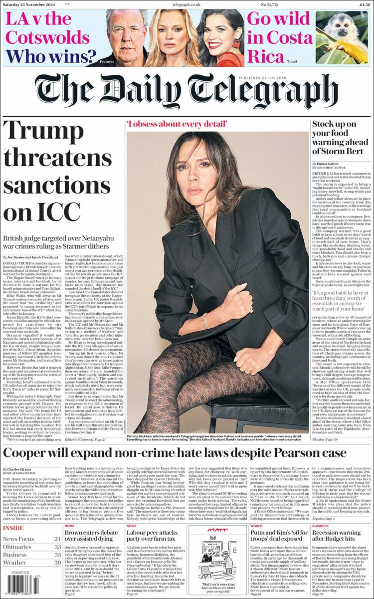 Portada de Daily Telegraph (Reino Unido)