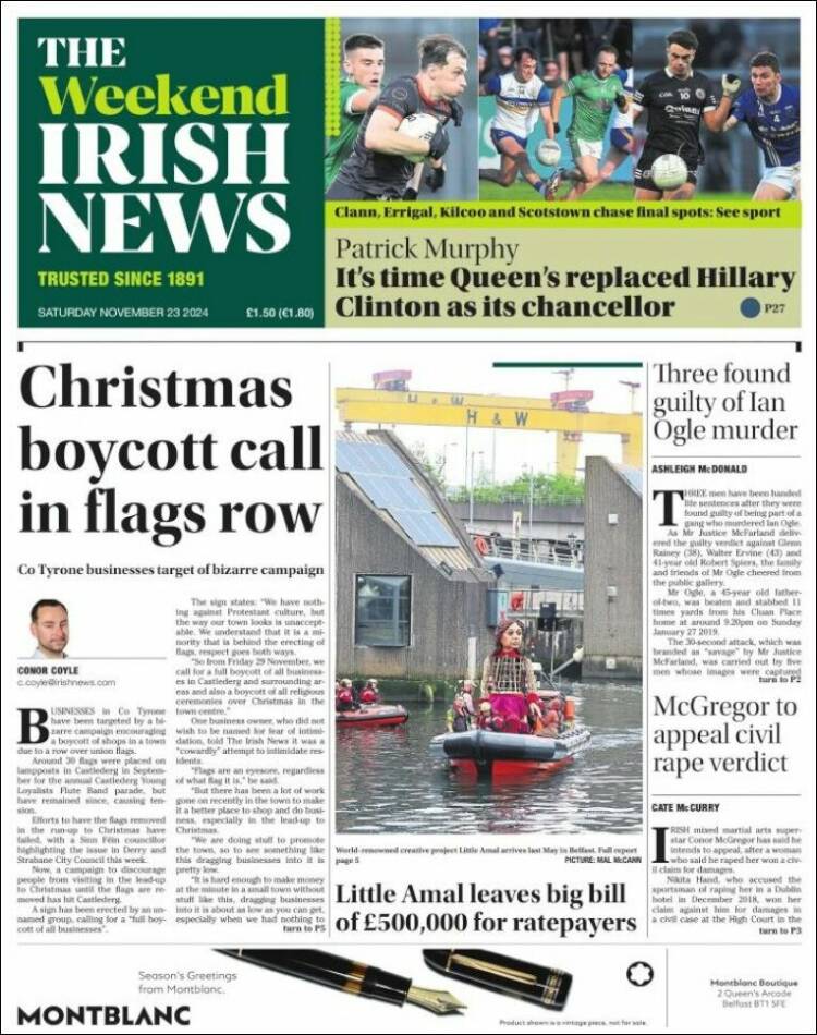 Portada de Irish News (Reino Unido)