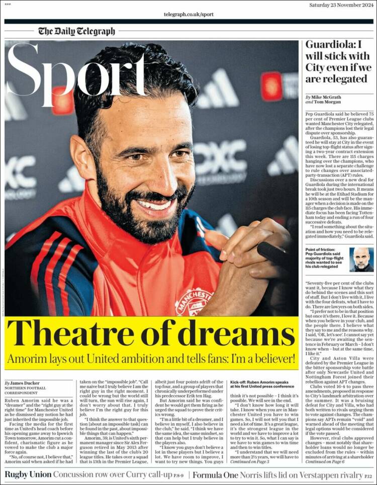 Portada de Telegraph Sport (Reino Unido)