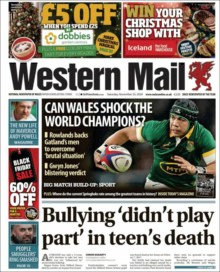 Portada de Western Mail (Reino Unido)