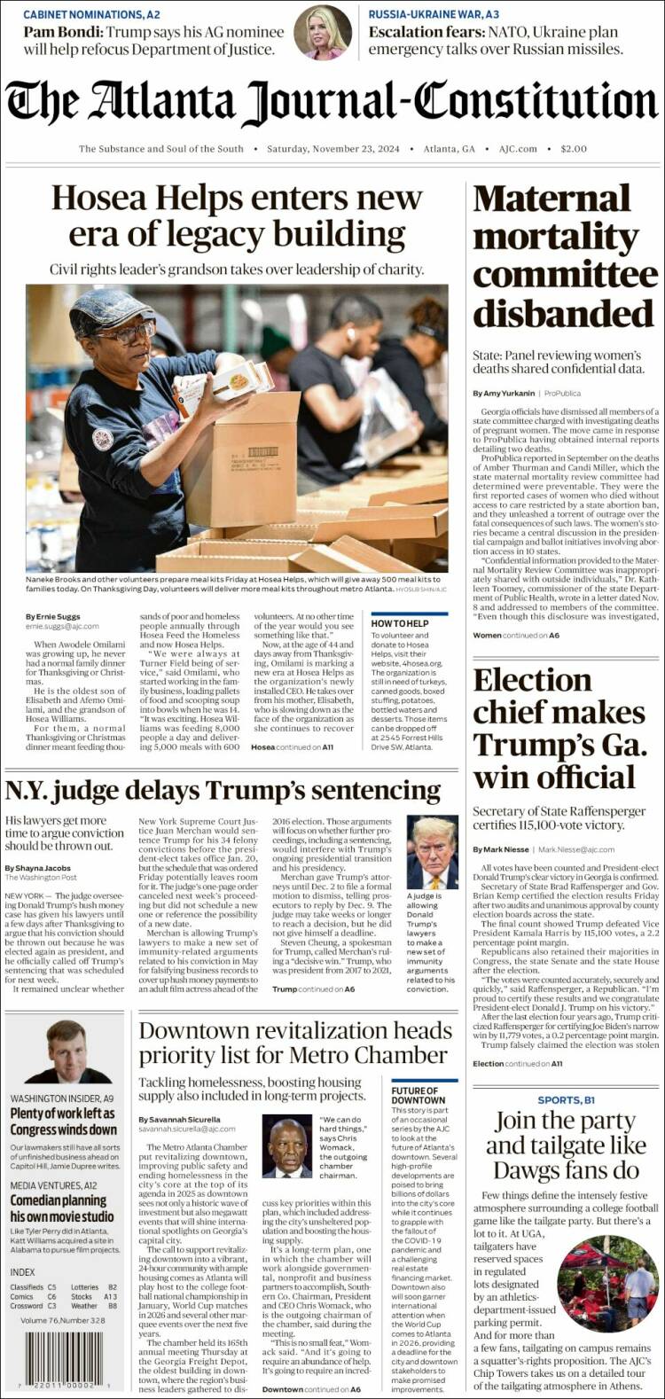 Portada de The Atlanta Journal-Constitution (USA)