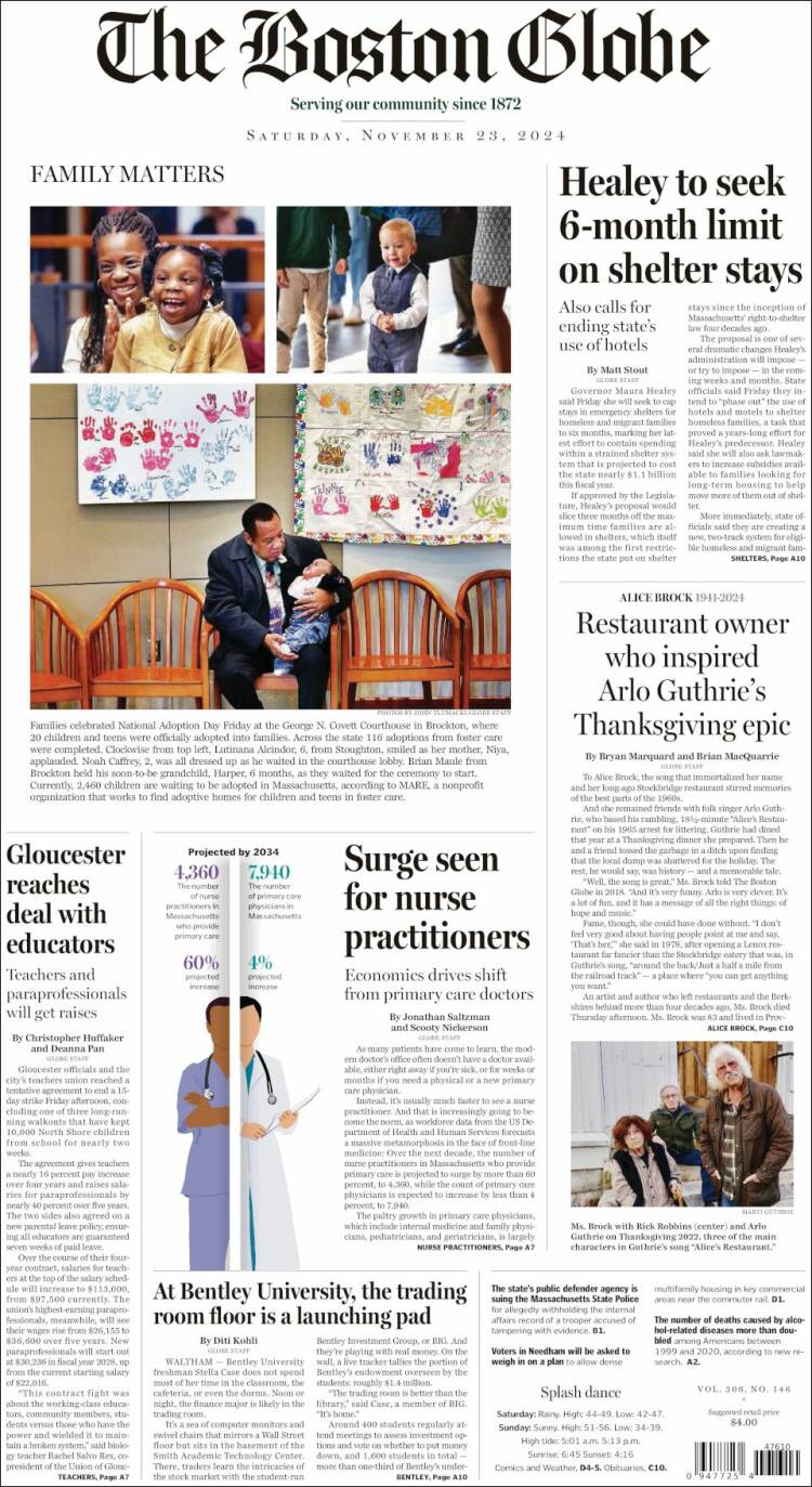 Portada de Boston Globe (USA)