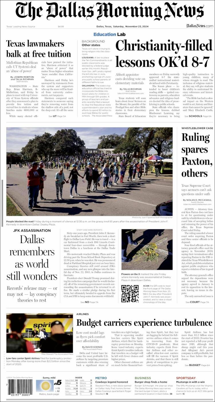 Portada de Dallas Morning News (USA)