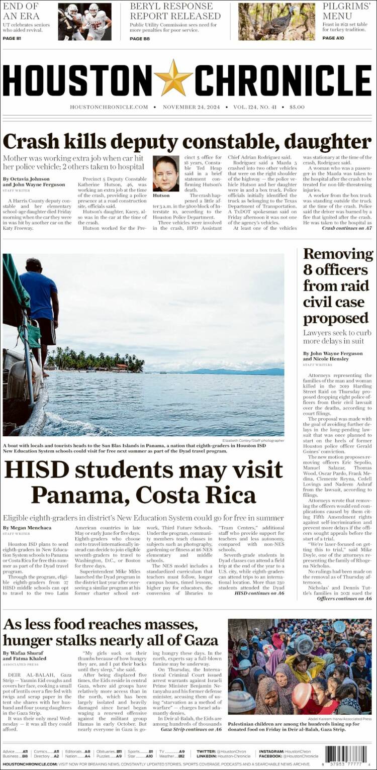 Portada de Houston Chronicle (USA)