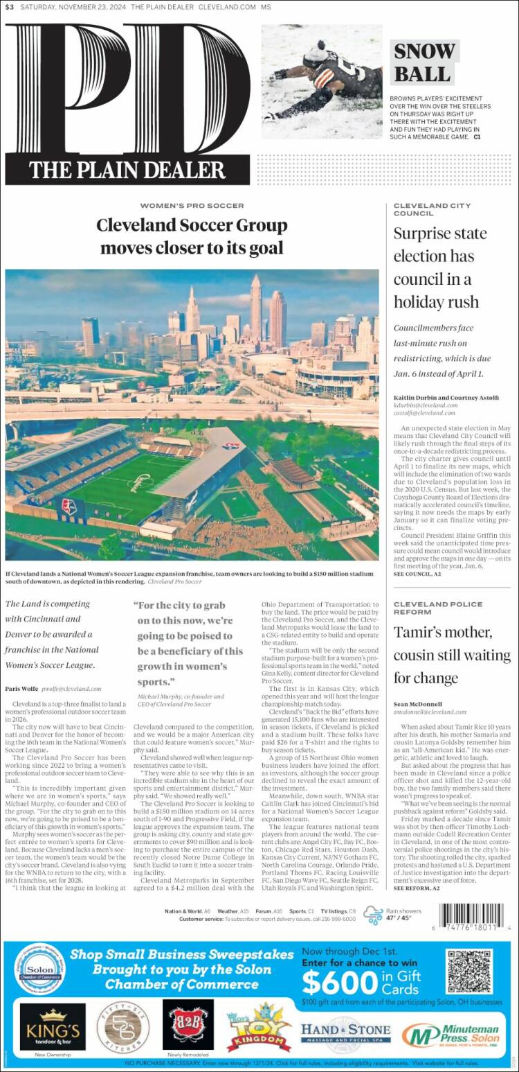 Portada de The Plain Dealer (USA)