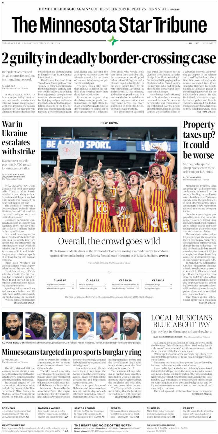 Portada de Star Tribune (USA)