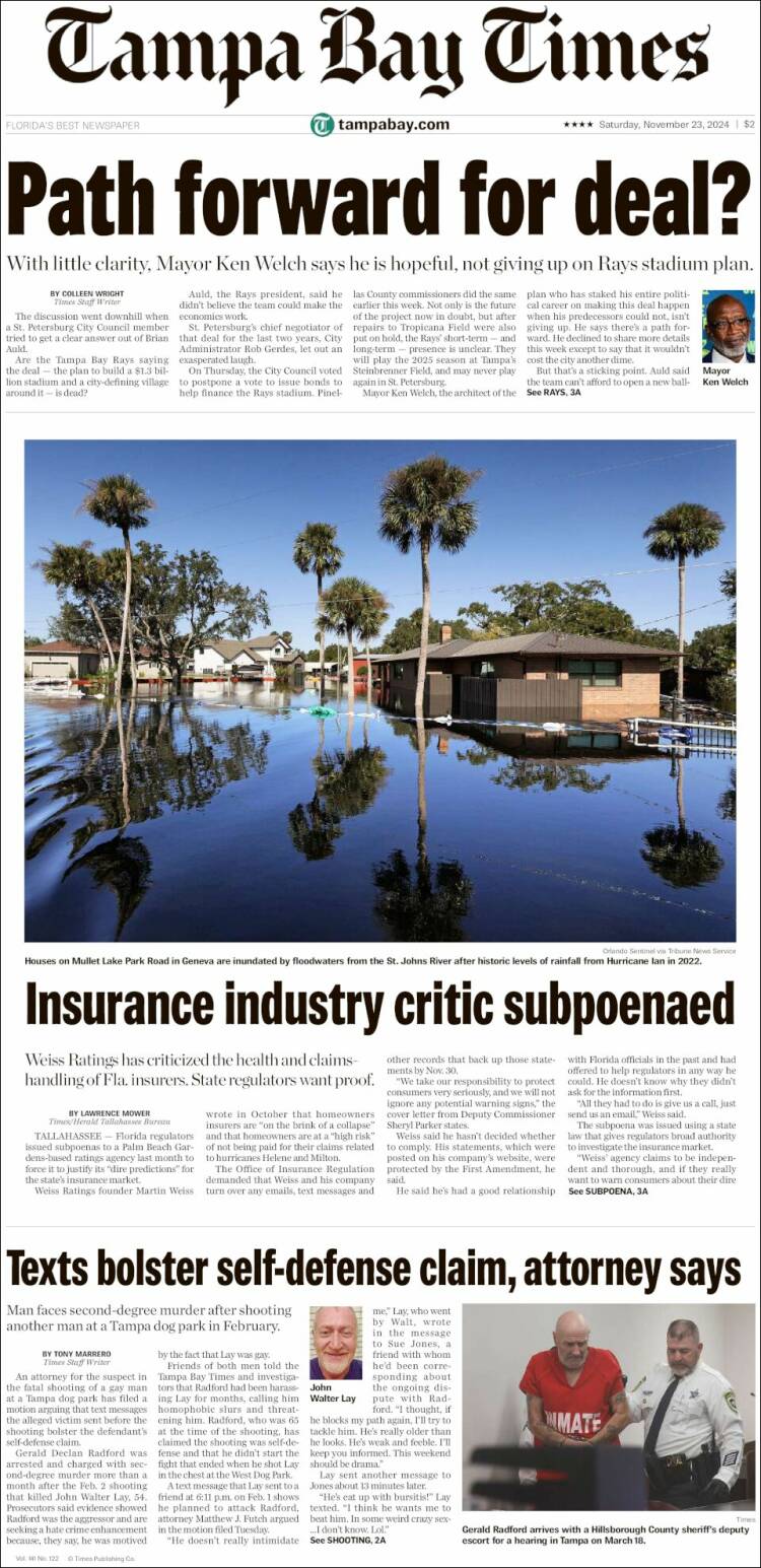 Portada de Tampa Bay Times (USA)