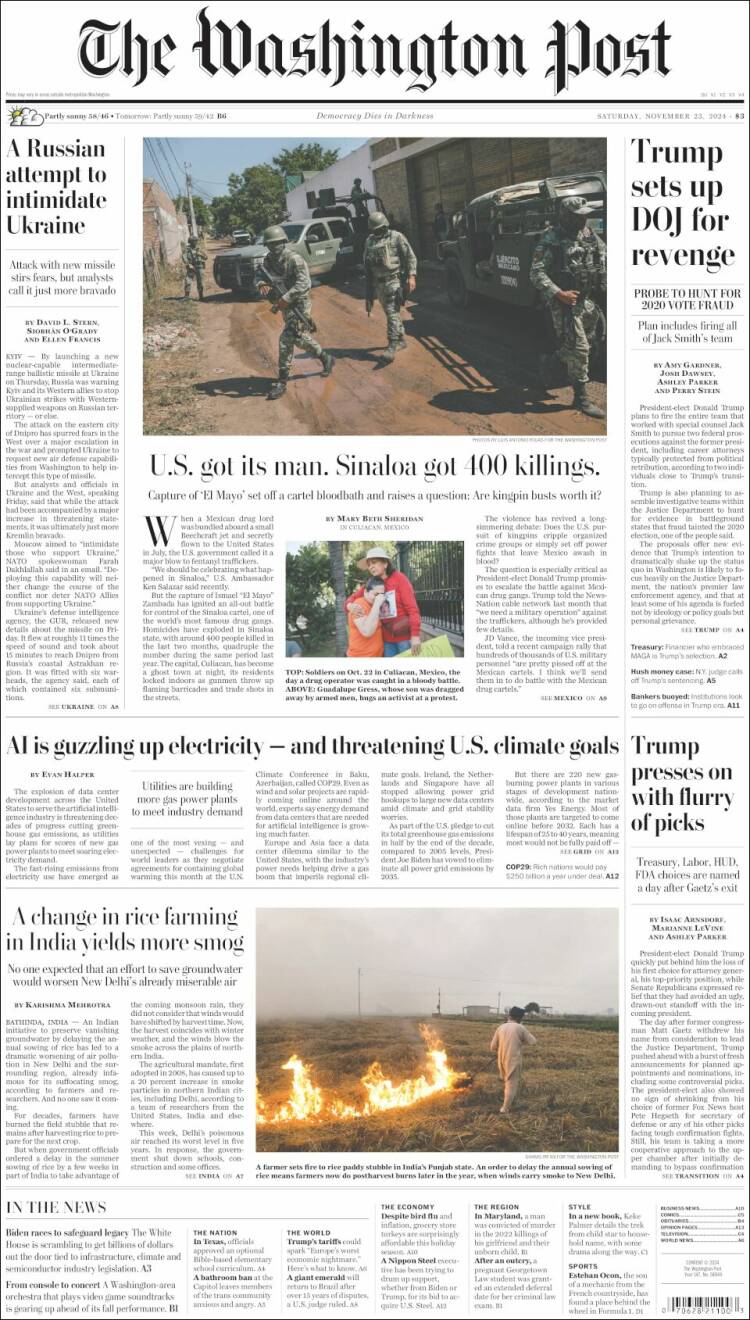 Portada de The Washington Post (USA)