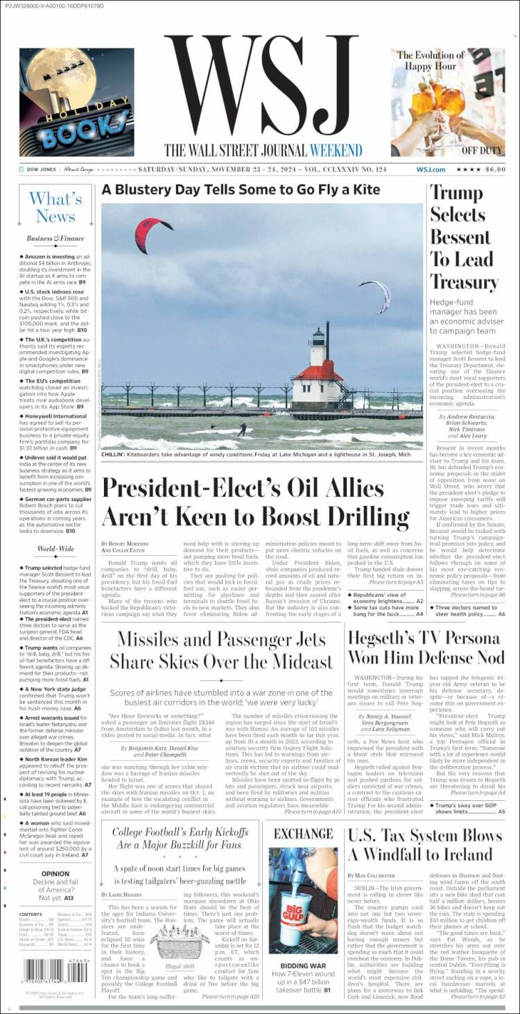 Portada de Wall Street Journal (USA)