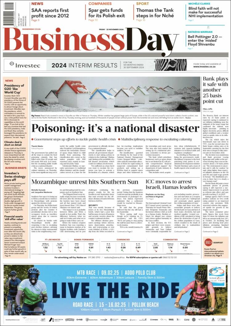 Portada de Business Day (Sud&aacute;frica)