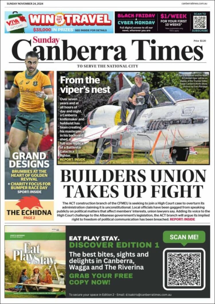 Portada de The Canberra Times (Australia)
