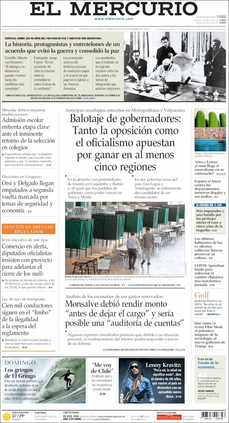 Portada de El Mercurio (Chile)