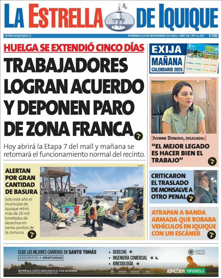 Portada de La Estrella de Iquique (Chile)