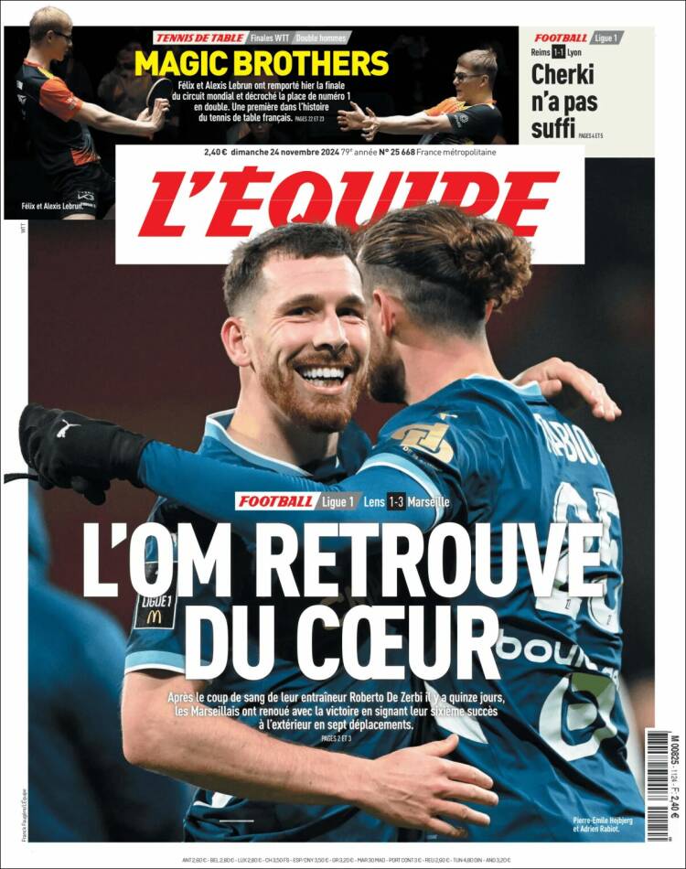 Portada de L'Equipe (Francia)