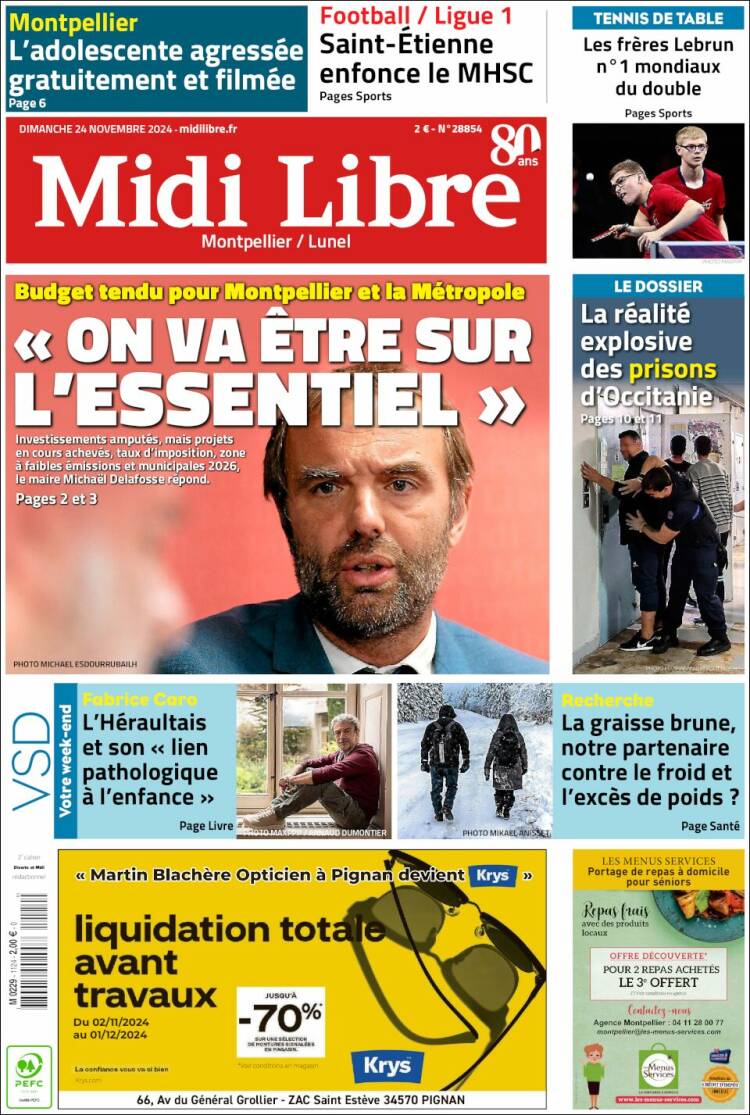 Portada de Midi Libre (Francia)