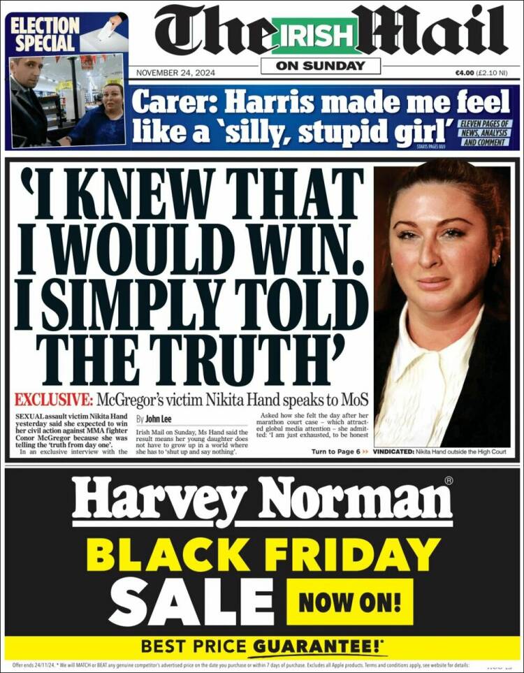 Portada de Irish Daily Mail (Irlanda)