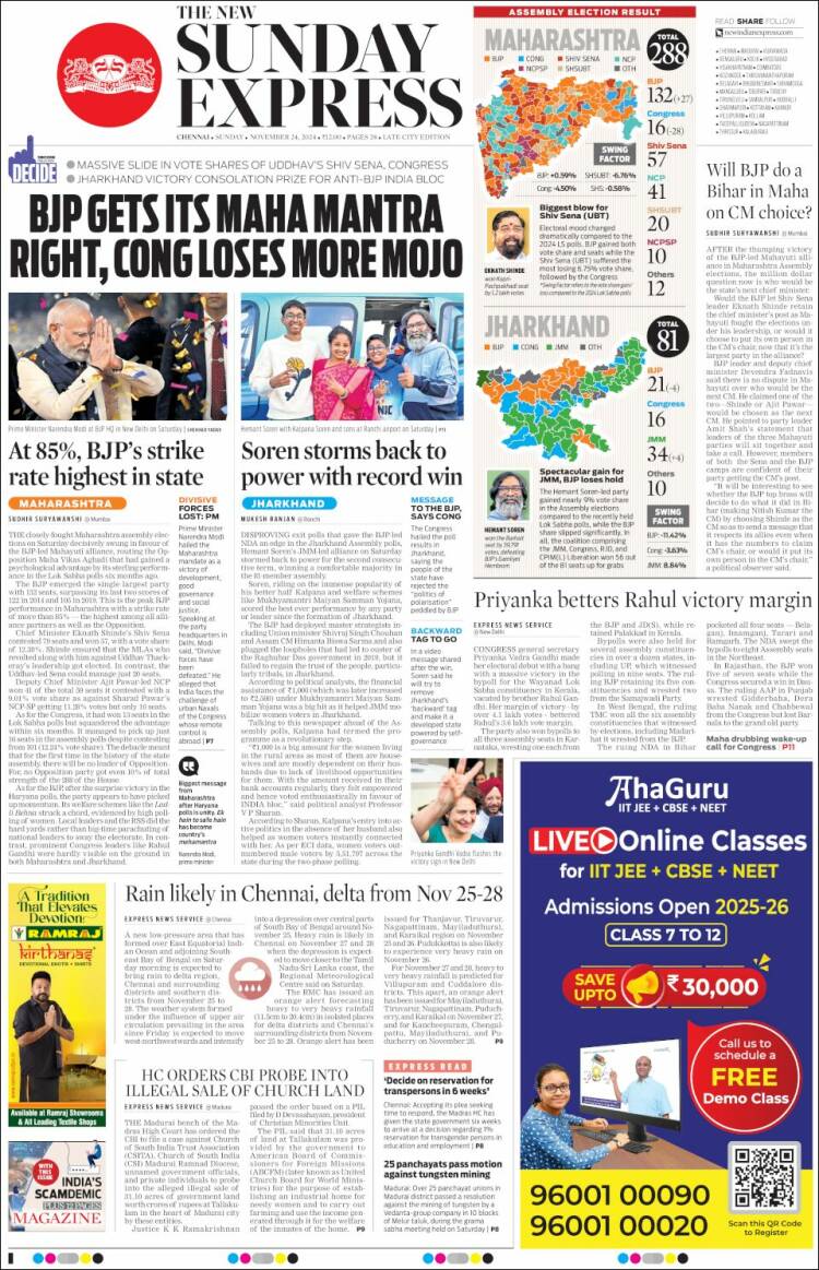 Portada de New Indian Express (India)