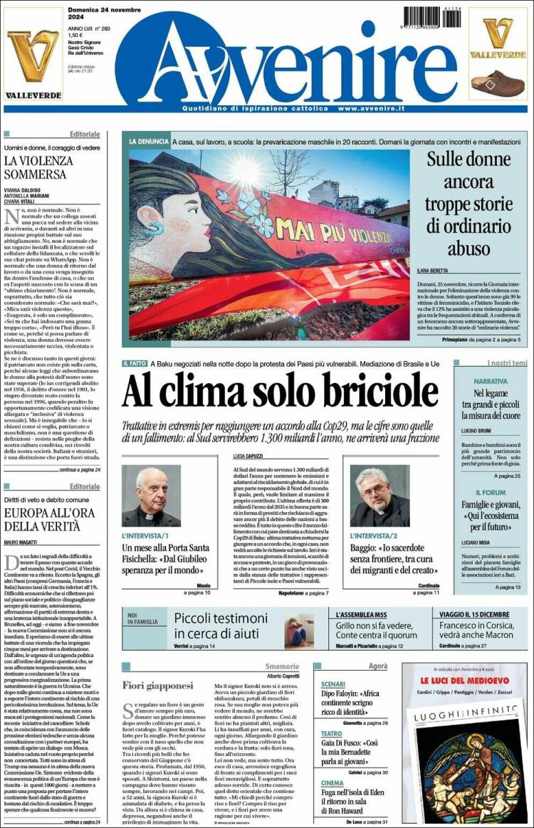 Portada de Avvenire (Italia)