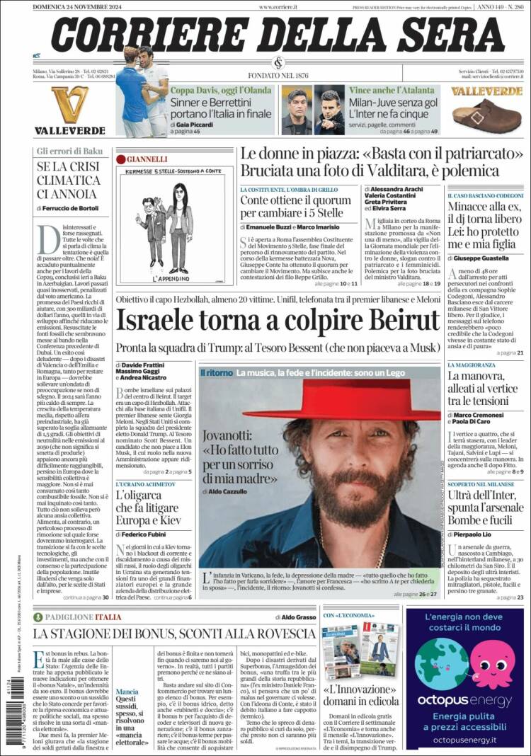 Portada de Corriere della Sera (Italia)