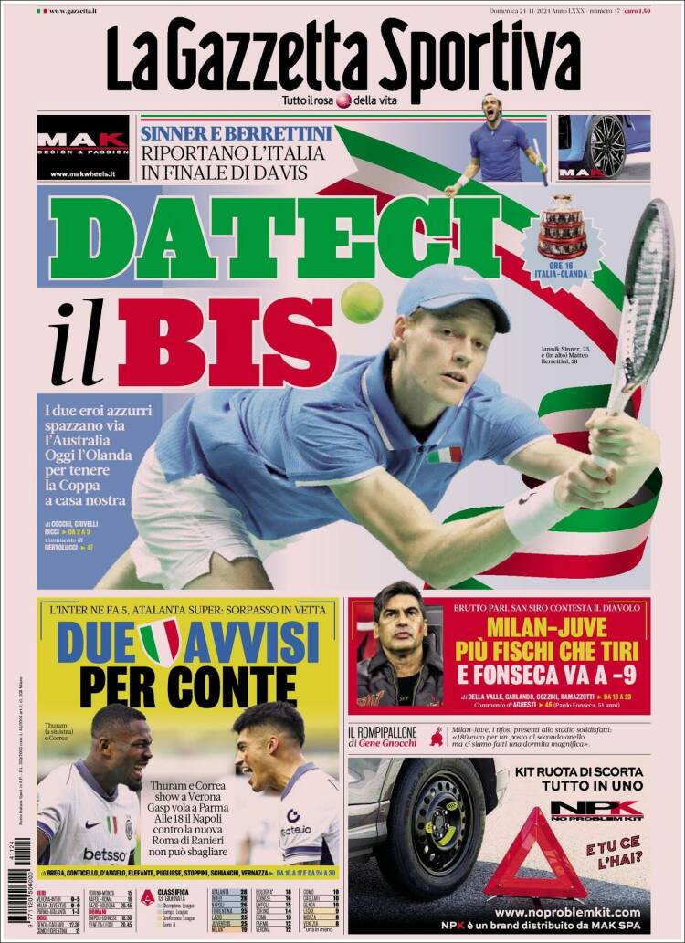 Portada de La Gazzetta dello Sport (Italia)