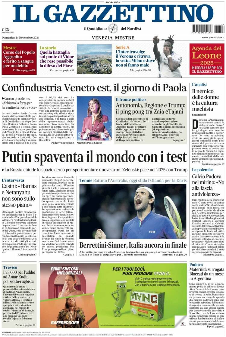 Portada de Il Gazzettino (Italia)
