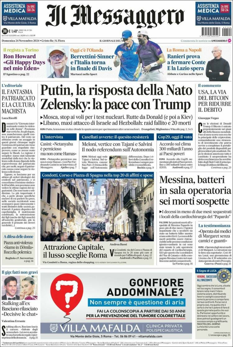 Portada de Il Messaggero (Italia)