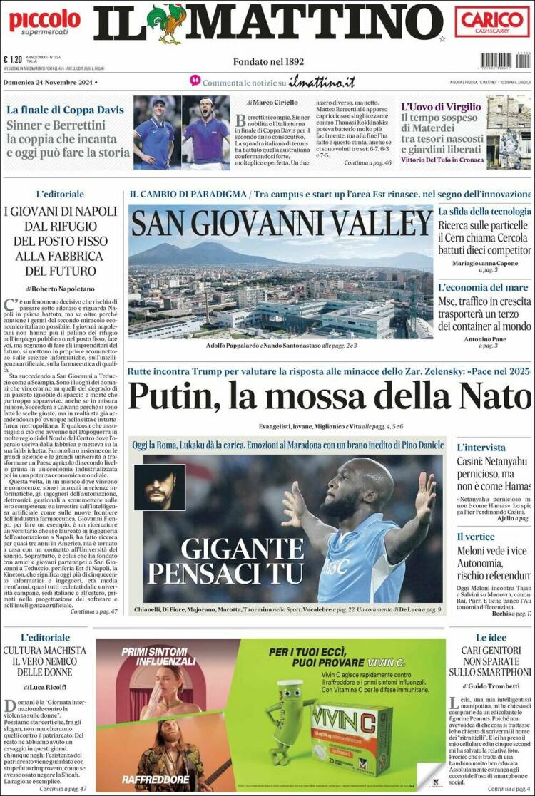 Portada de Il Mattino (Italia)