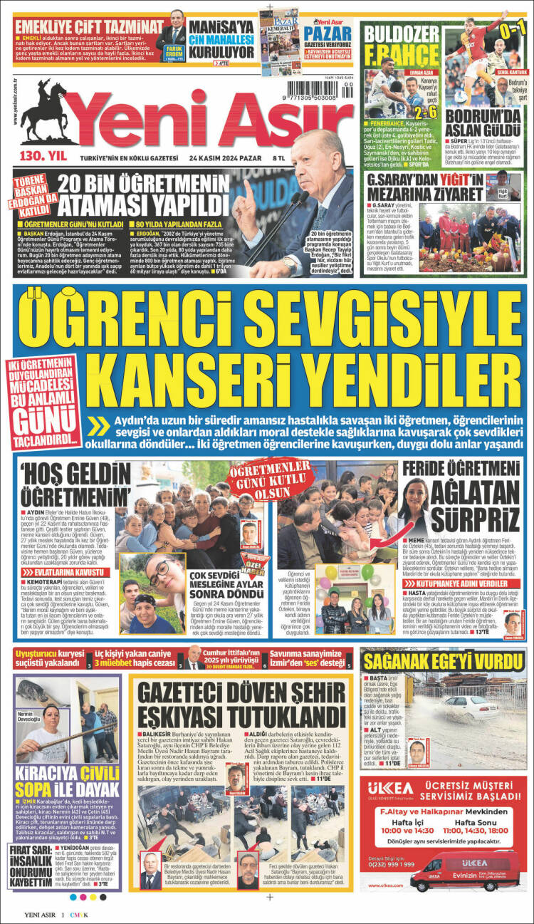 Portada de Yeni Asır (Turqu&iacute;a)