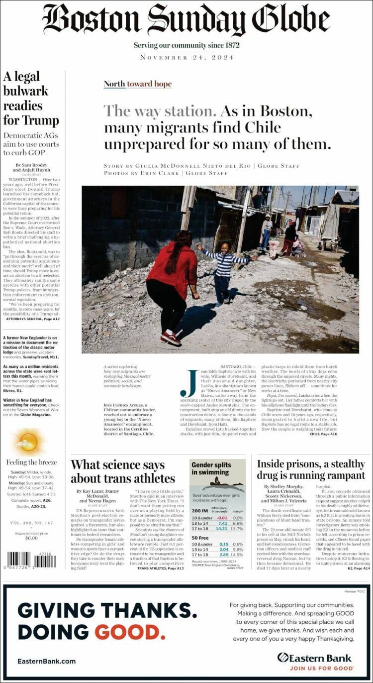 Portada de Boston Globe (USA)