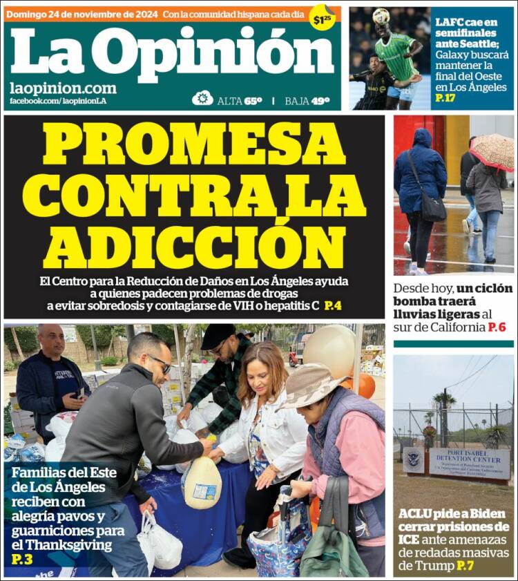 Portada de La Opinión (USA)