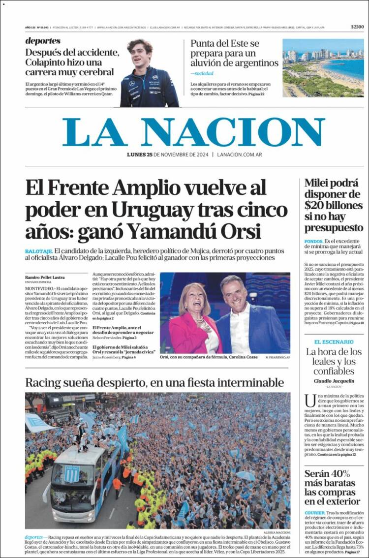 Portada de La Nación (Argentina)