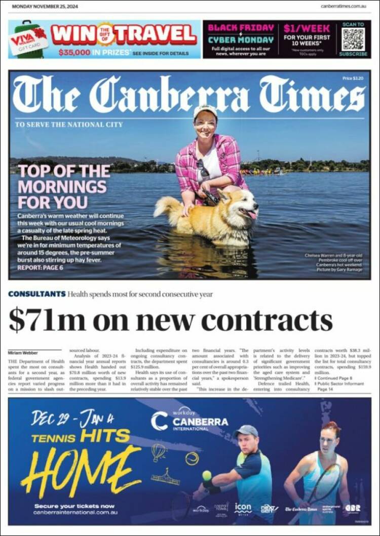 Portada de The Canberra Times (Australia)