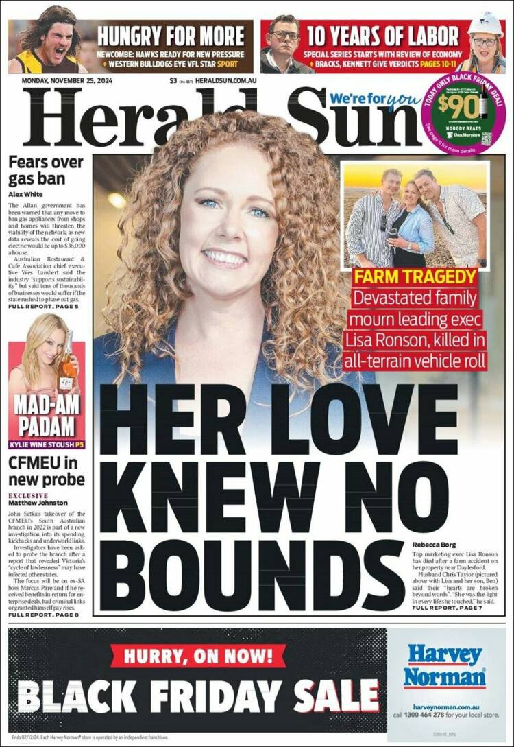 Portada de Herald Sun (Australia)