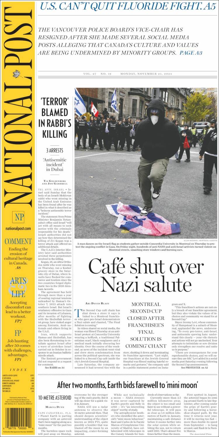 Portada de The National Post (Canadá)