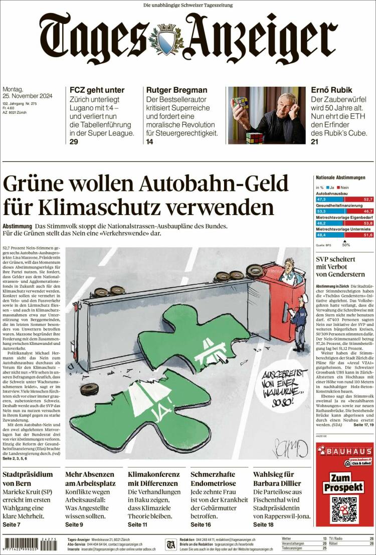 Portada de Tages-Anzeiger (Suiza)