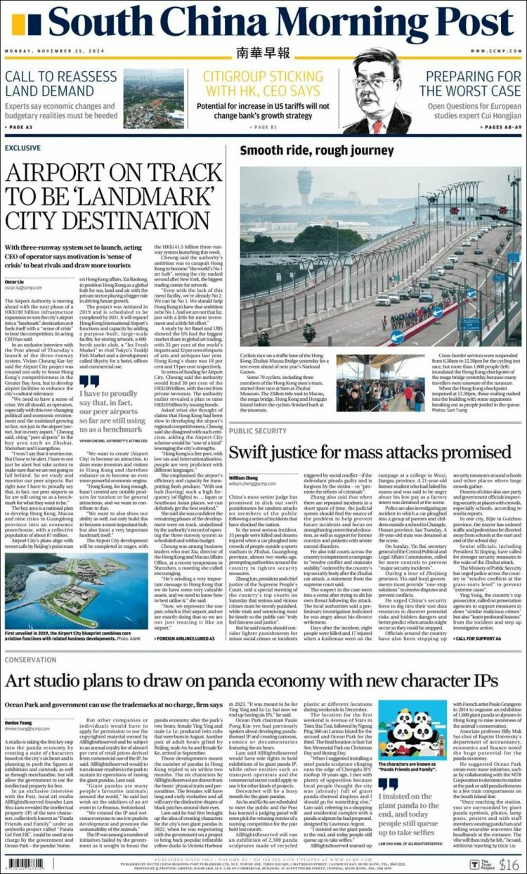 Portada de South China Morning Post (China)