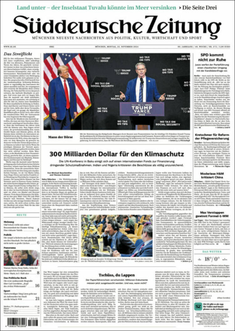 Portada de Sueddeutsche (Alemania)