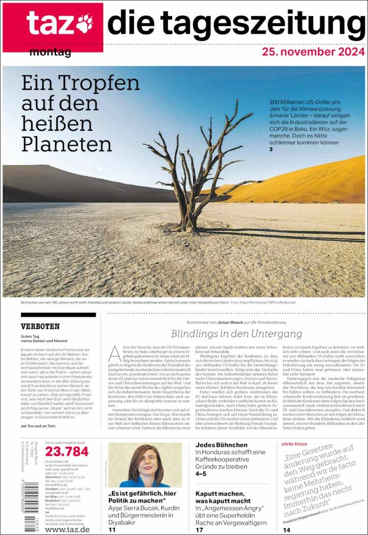 Portada de Die Tageszeitung (Alemania)