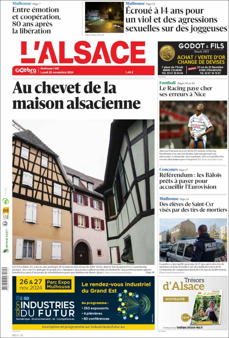 Portada de Journal L'Alsace (Francia)