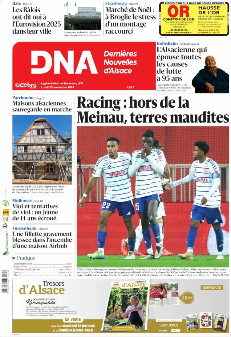 Portada de Les Dernières Nouvelles d'Alsace (Francia)