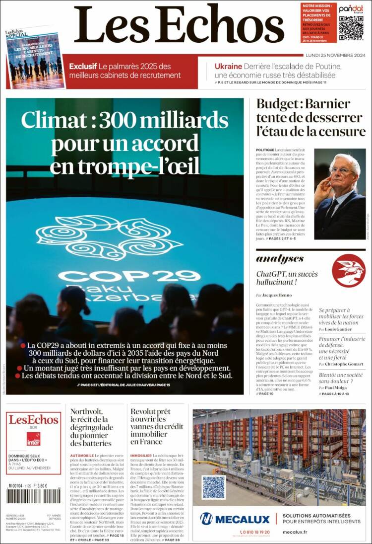 Portada de Les Echos (Francia)