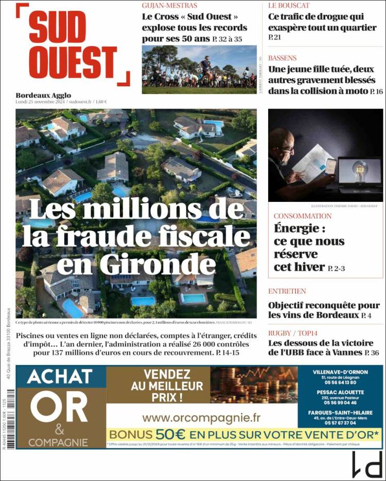 Portada de Sud Ouest (Francia)