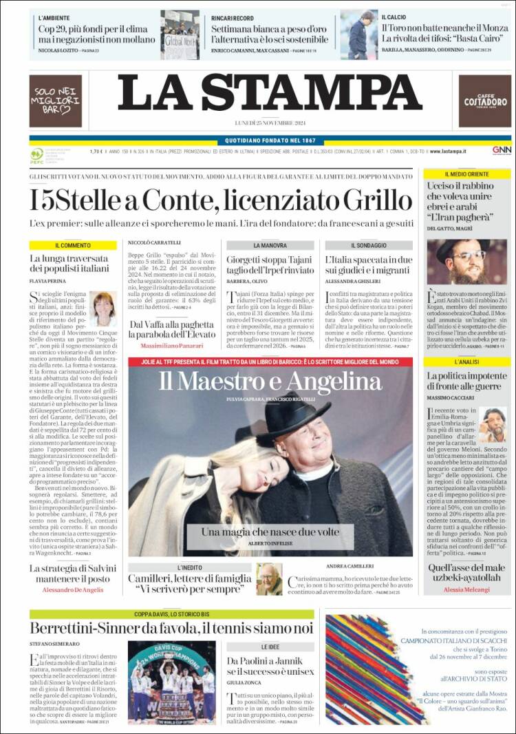 Portada de La Stampa (Italia)