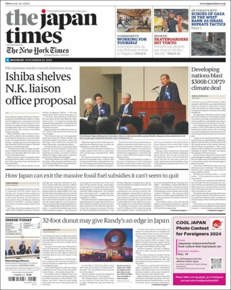 Portada de The Japan Times (Jap&oacute;n)